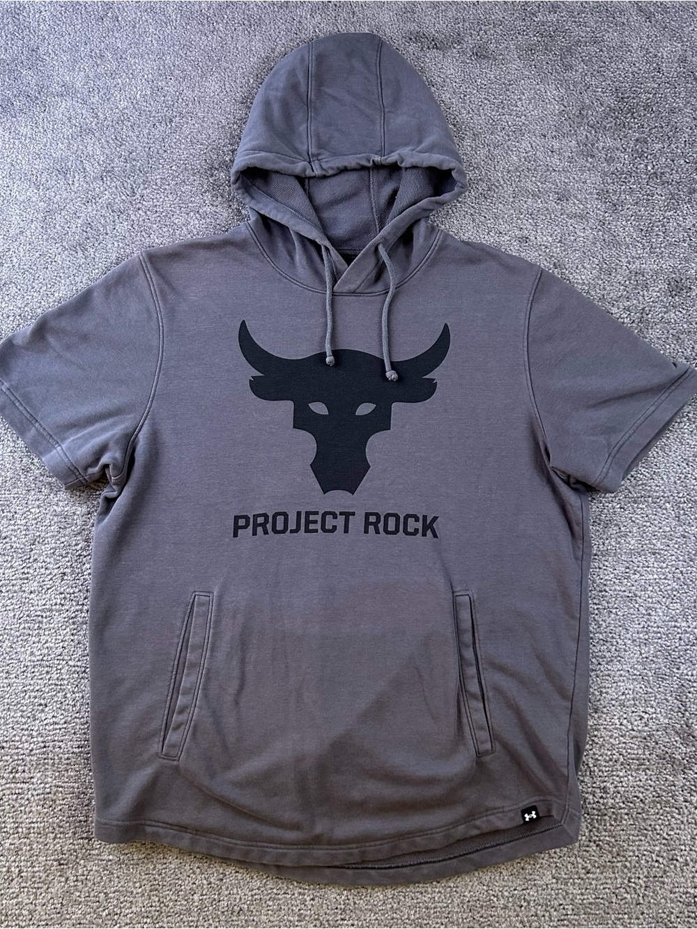 Under Armour Men's Med Project Rock Terry Short Sleeve Hoodie Gray  Gym Workout